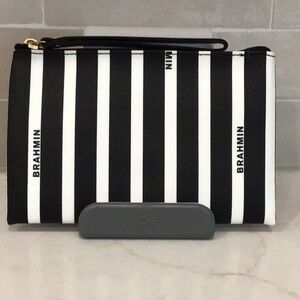 Brahmin Black & White Signature Stripe Wristlet Bag NWOT